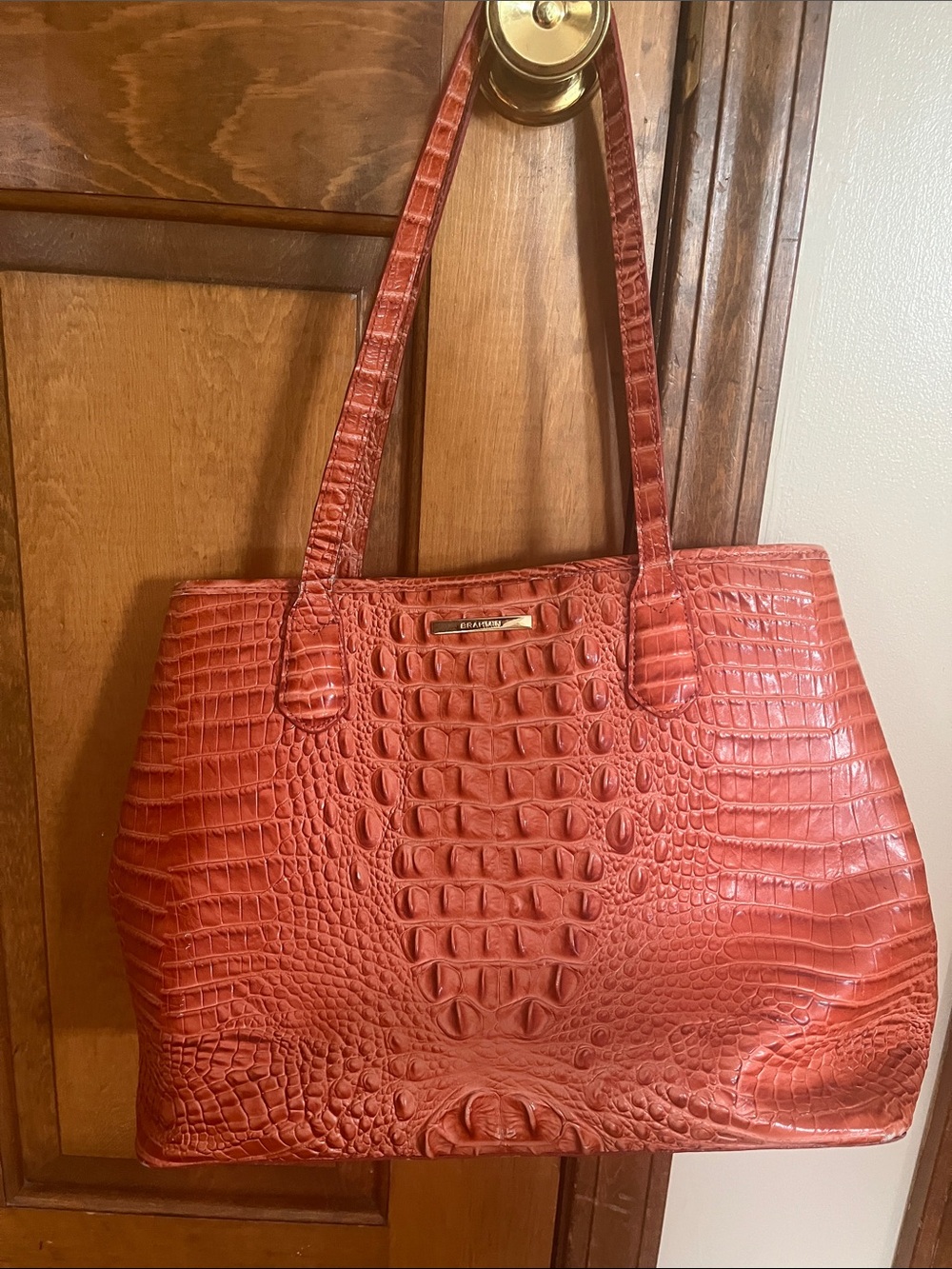 Brahmin orange Croc-Embossed julian Tote Bag  few callouts. Minimal wear & tear